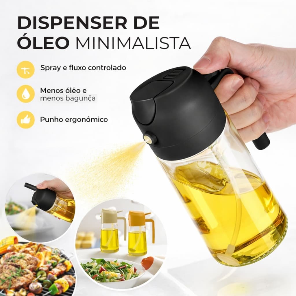 Spray Borrifador Dosador Galheteiro Vidro 2 em 1 470ml Porta Azeite Vinagre Óleo Cozinha Mesa Posta