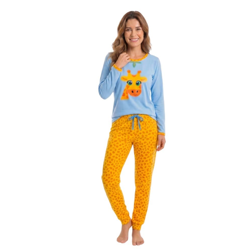 Pijama Feminino Adulto e Juvenil Manga Longa e Calça Comprida Personagem Conjunto Inverno Frio