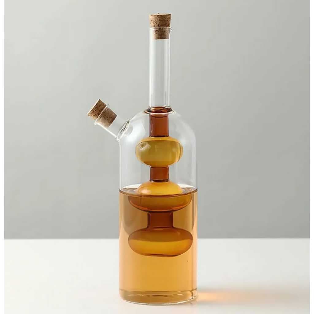 Galheteiro 320ml 2 Em 1 Vidro Borossilicato Azeite E Vinagre Luxo  Premium com Tampa