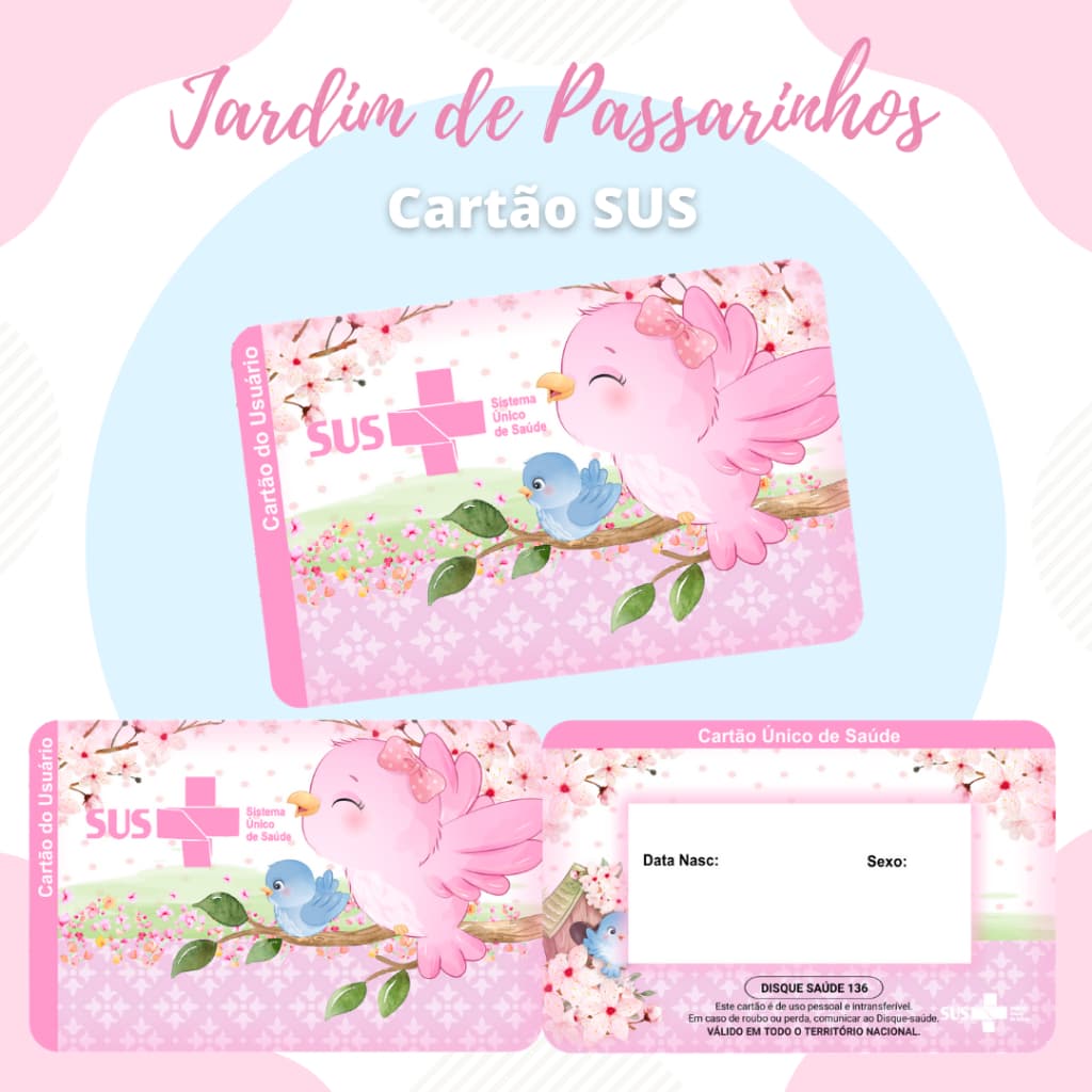 Cartão SUS Personalizado Com Nome  Infantil  Menina Cartão Laminado e plástificado |  Personalizado Saúde Bebê Menina