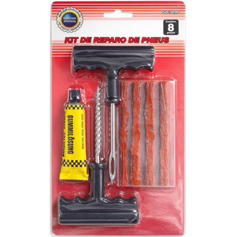 Kit Reparo Pneu Sem Câmara Carro e Moto + 5 Refis Selante Remendo Macarrão