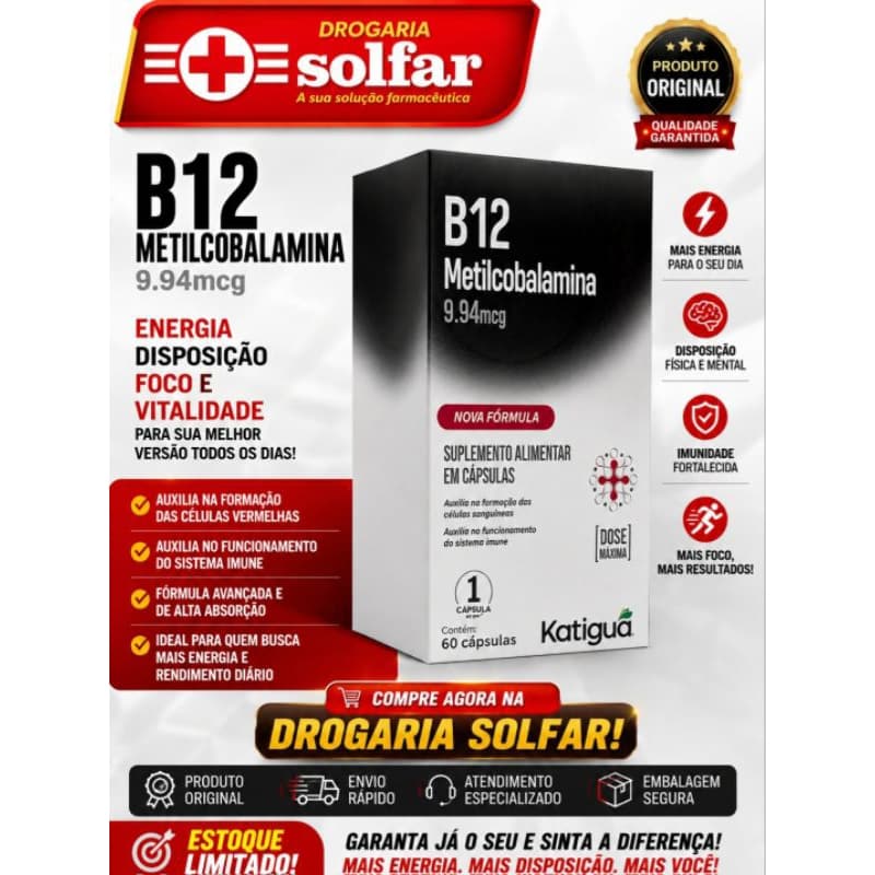 B12 Metilcobalamina Katiguá 60 Cápsulas Energia Disposição Original