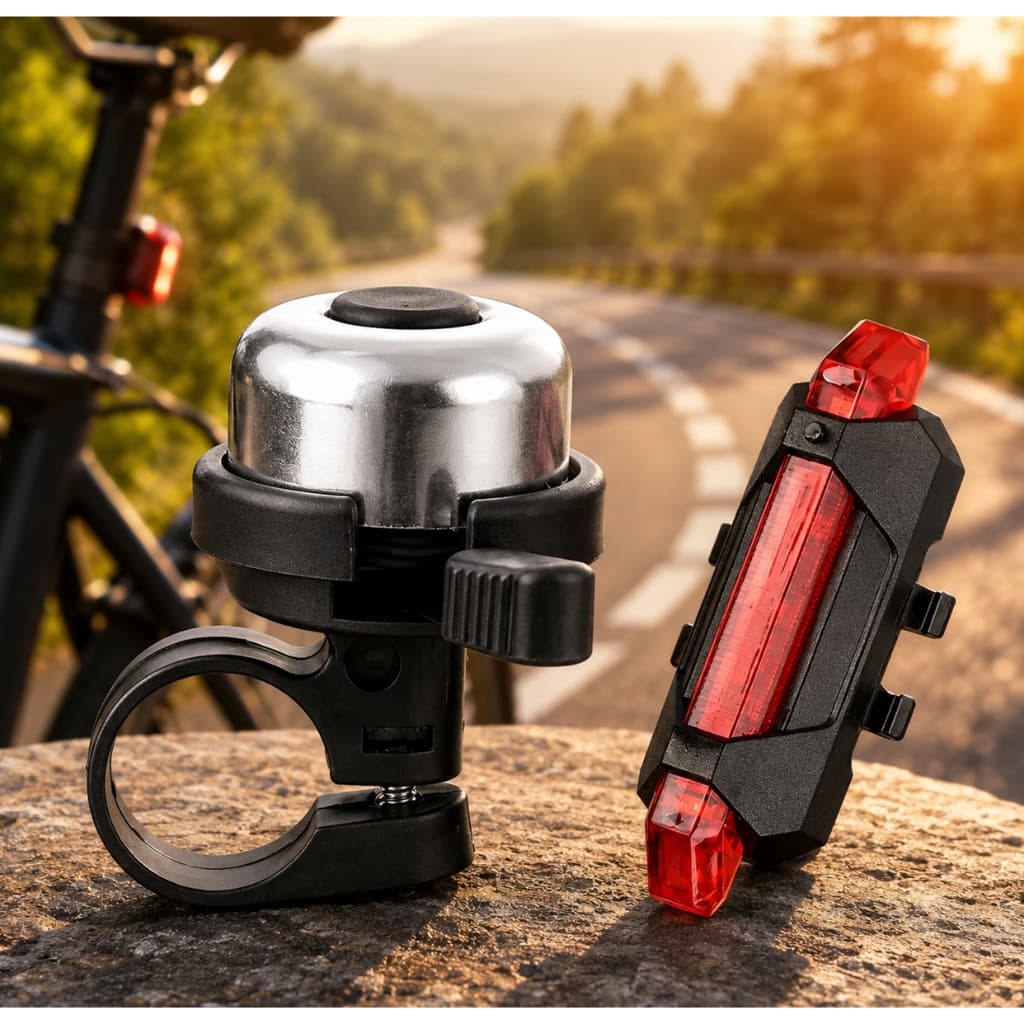 Lanterna Traseira Bike Sinalizador Luz De Led Usb + Buzina de Sino Bike Classica Campainha Trim Trim Bicicleta Mtb