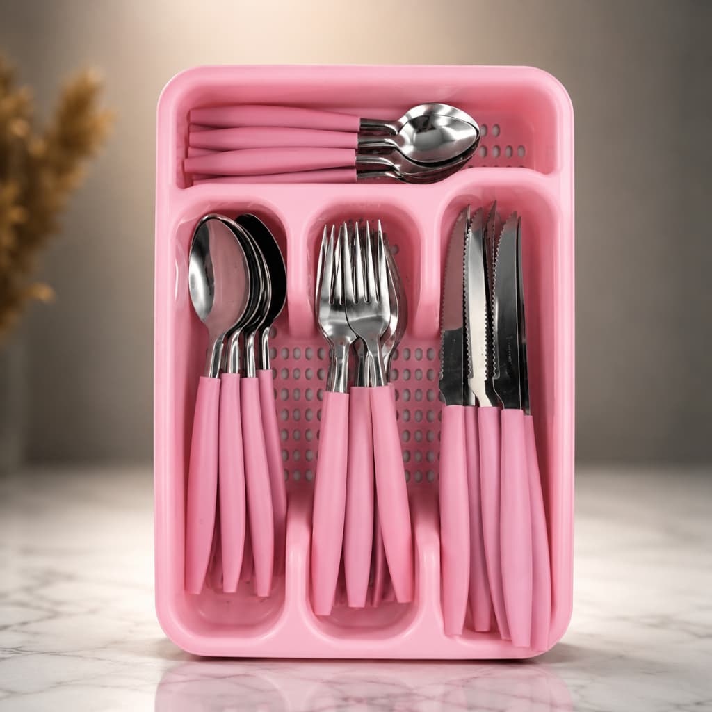 Faqueiro Inox Gaveteiro Rosa Design Moderno Resistente Cozinha Elegante Duravel