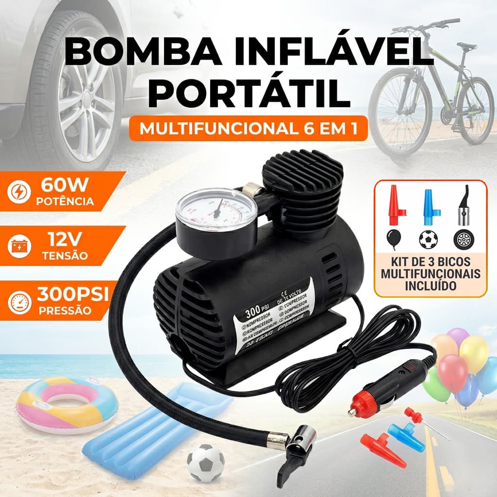 Mini Compressor De Ar Veicular 12V Portátil 300 PSI Para Pneu Carro Moto Bike Bola Boia Piscina Inflável Veicular