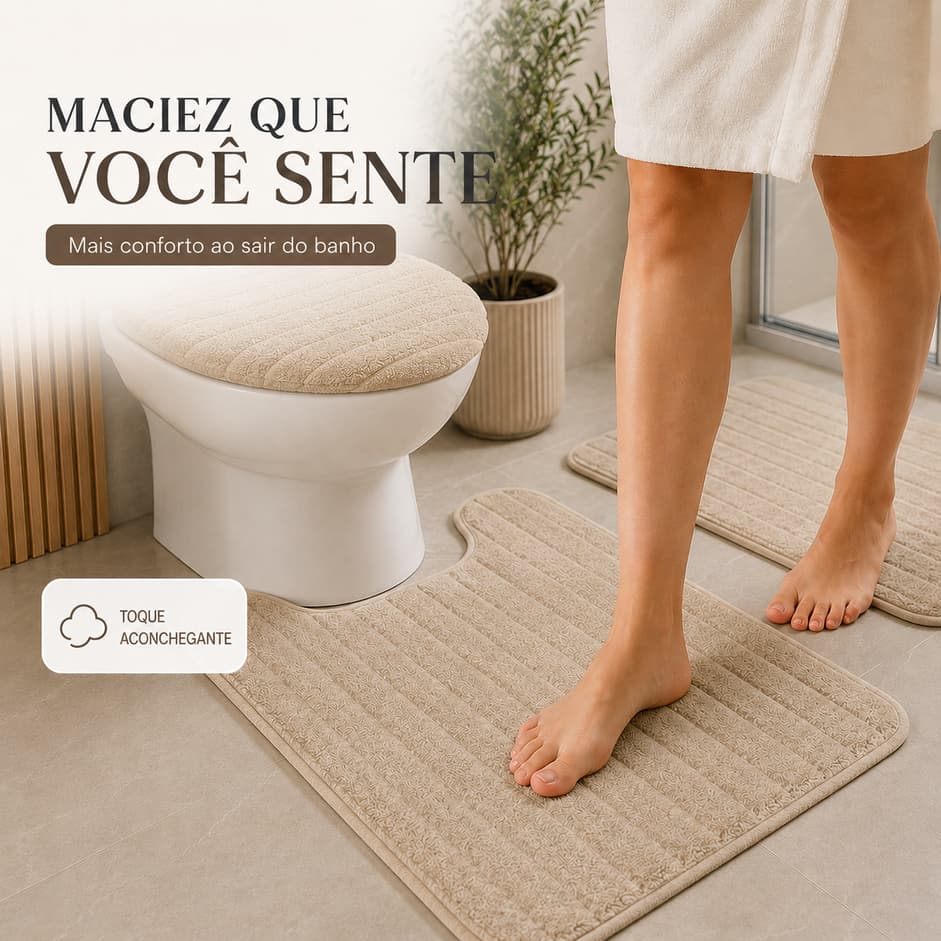 Kit 3 Tapetes Jogo Para Banheiro Antiderrapante