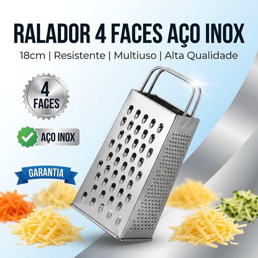Ralador Multifuncional Inox 4 Faces 18cm Cortador Legumes Queijo Cozinha Prático