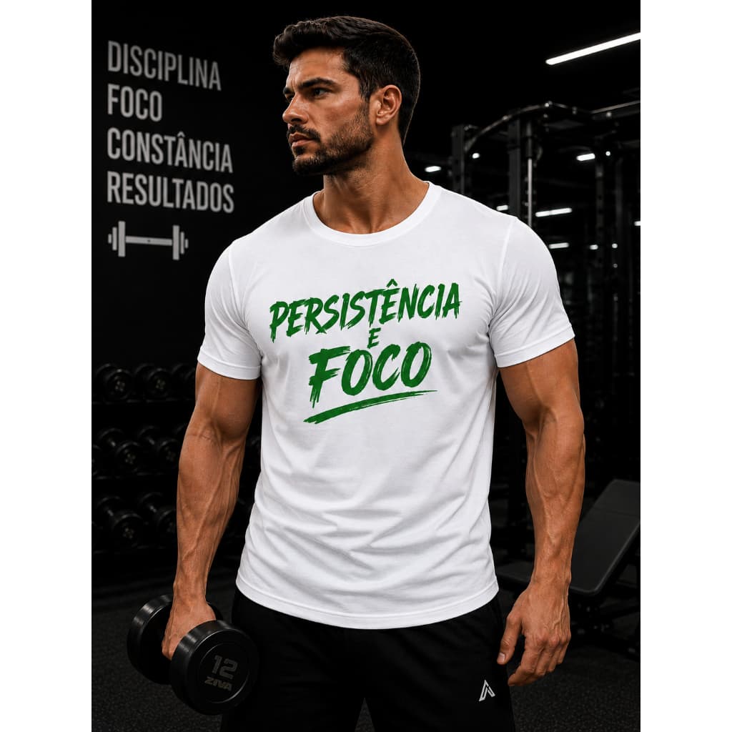 Camiseta Masculina Fitness 100% algodão 30.1 Persistência e Foco