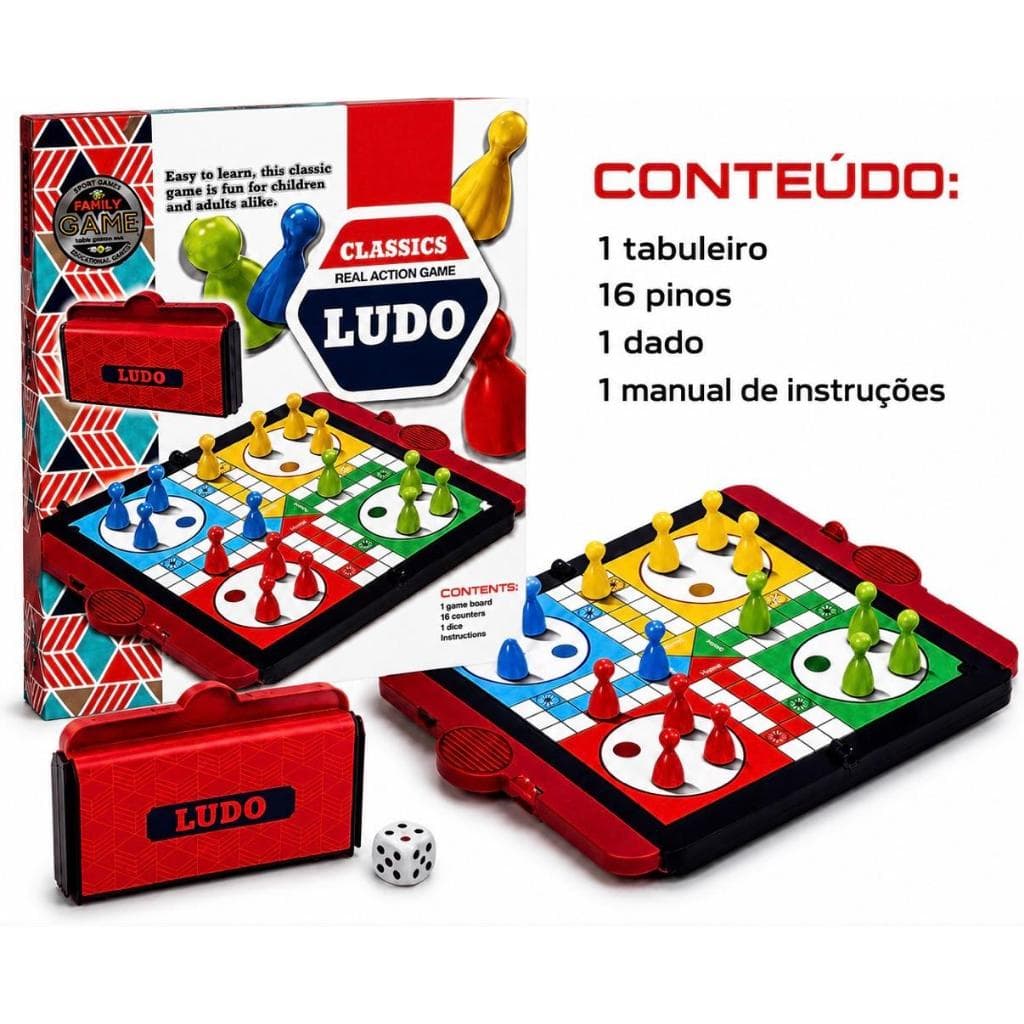 Maleta Jogo Ludo Tradicional Tabuleiro para Diversão em Amigos