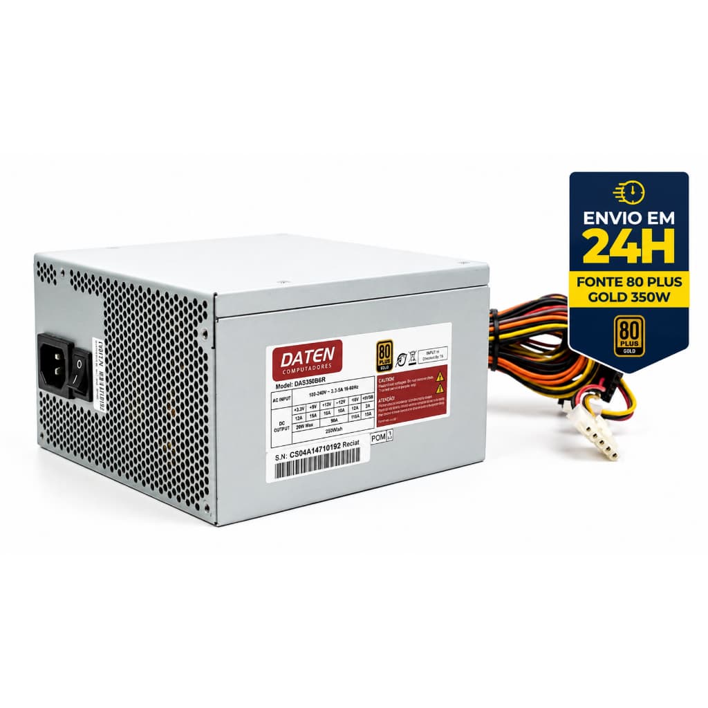 FONTE ATX 350W 80 PLUS GOLD - BIVOLT AUTOMÁTICO - CERTIFICADA E RECONDICIONADA - COMPATÍVEL COM PC DESKTOP E CPU OFFICE