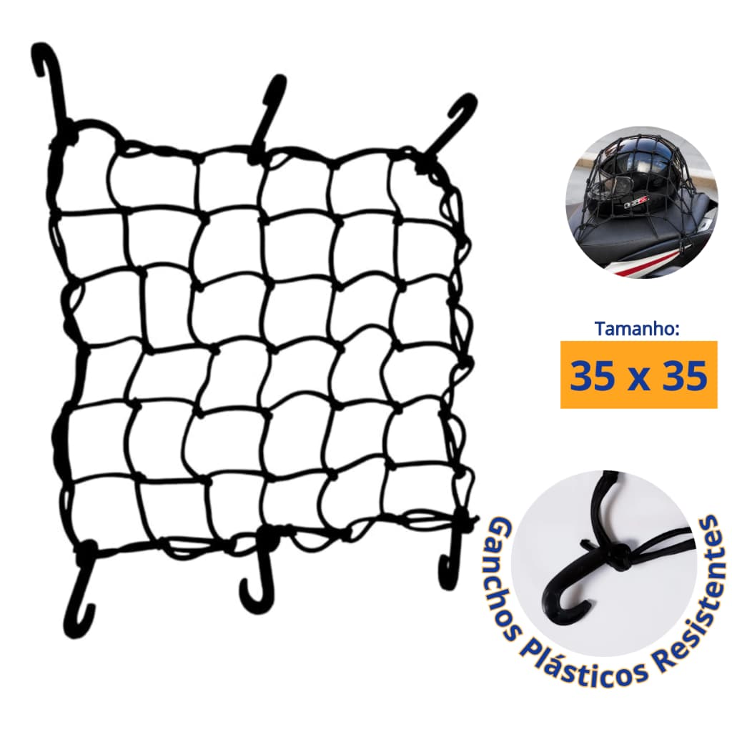 Rede Elástica Aranha 35 x 35 Moto Para Prender Capacete Bagagem Mochila