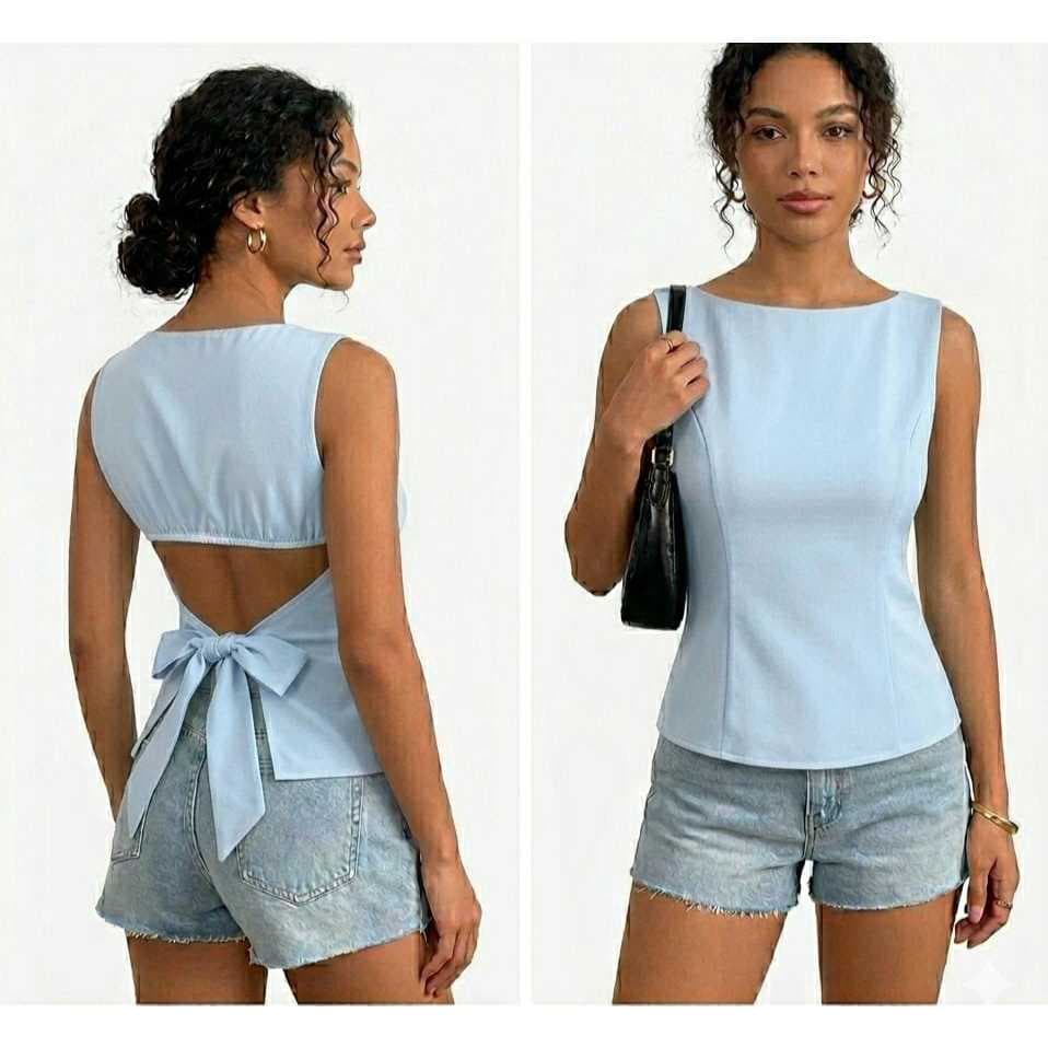 Blusa Feminina Regata Com Laço Nas Costas Moda Verão Casual,Elegante