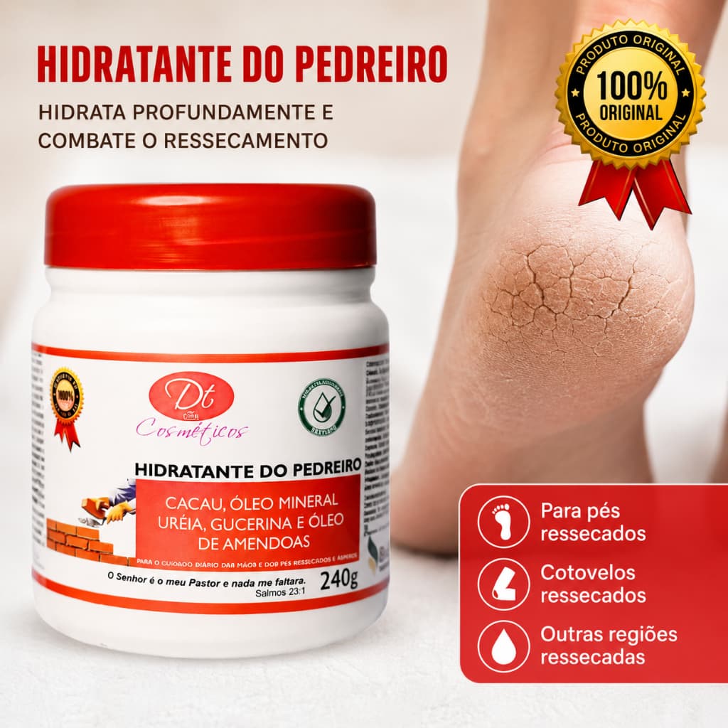 Creme de ureia para pés mãos joelhos cotovelos ressecados hidratante tamanhos variados