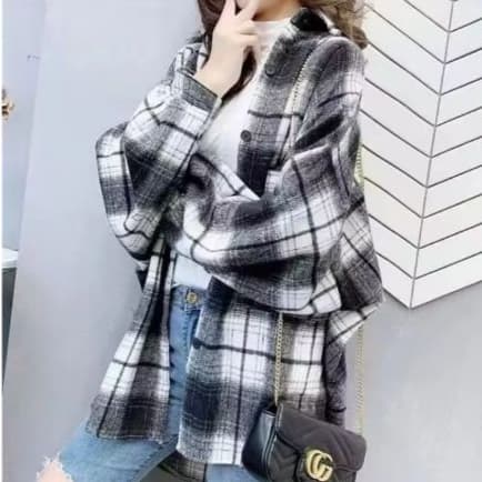 Blusa xadrez quentinha inverno são joão camiseta de botão xadrez preto e branco estilo alternativo oversized