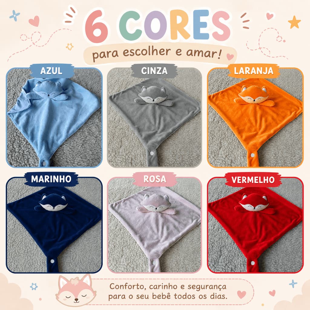 Naninha Bichinhos Bebe em Plush Prendedor Chupeta Raposa Rosa Azul Marinho Laranja Vermelho