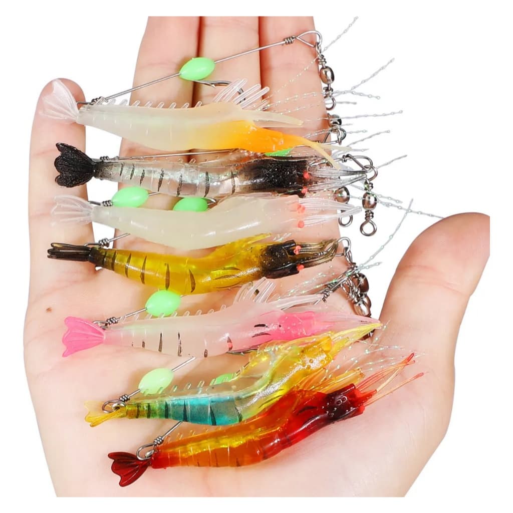 Kit 3/5 Iscas de Pesca Camarão Silicone Artificial Soft Robalo Tucunaré Corvina