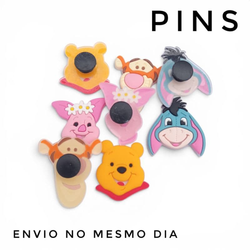 4 Pins/Bottons Emborrachados Para babuche  turma do ursinho pooh com adaptador para sandália calçados