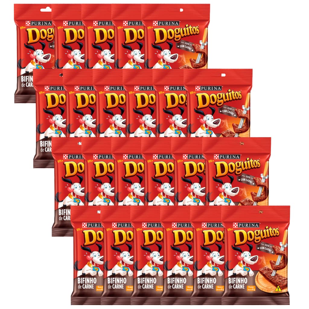 Doguitos Bifinho De Carne p/ Caes Cachorros Kit 20 Saches de 65gr Caixa Lacrada