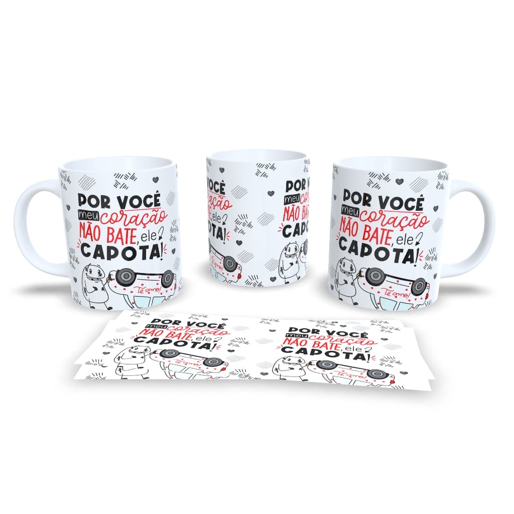 Caneca Sublimação Namorados, Amor + Chaveiro Coração Textura Tricô N14 - Sara Presentes