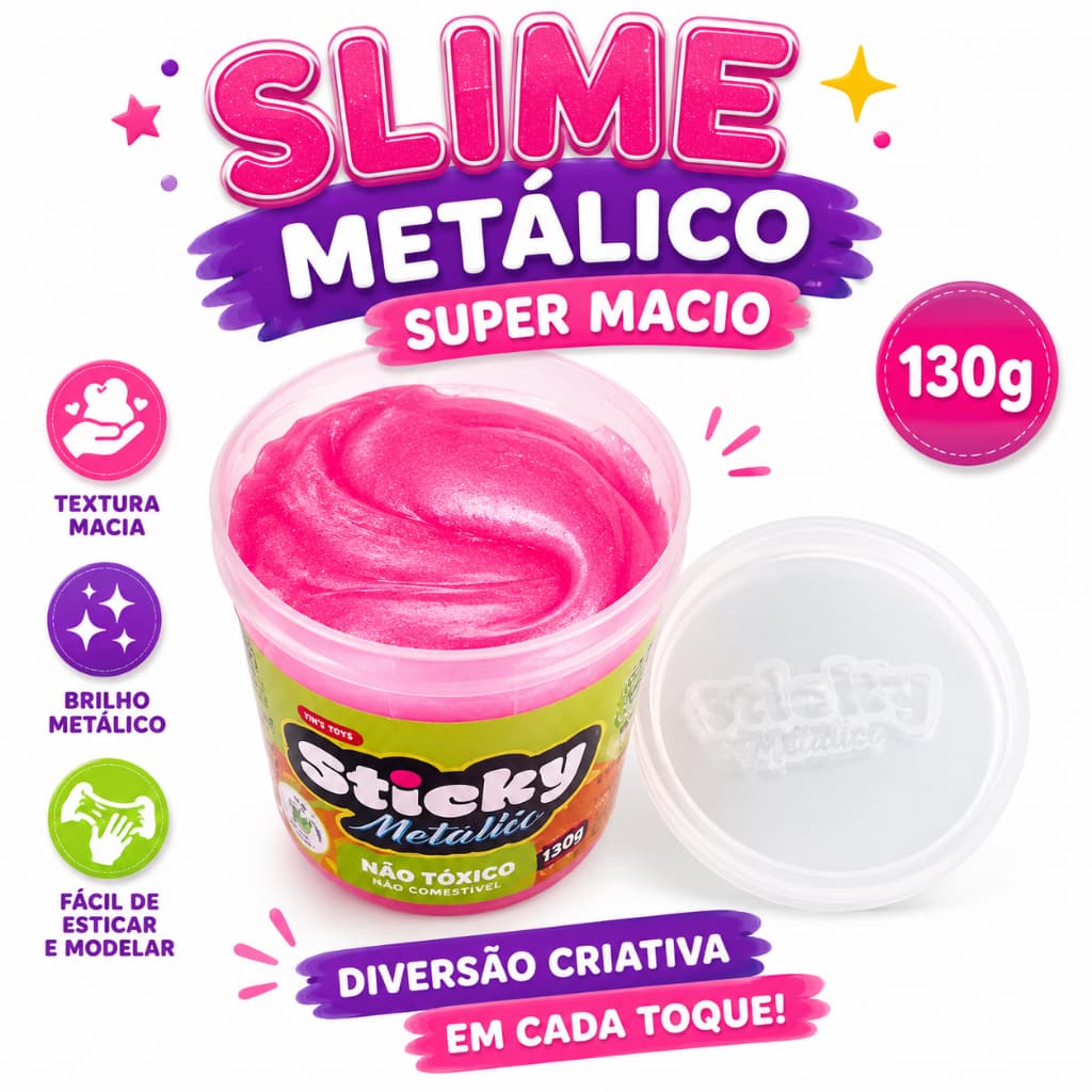 Pote Slime Brilho Metálico 130g – Diversão Criativa com Textura Super Macia! ✨