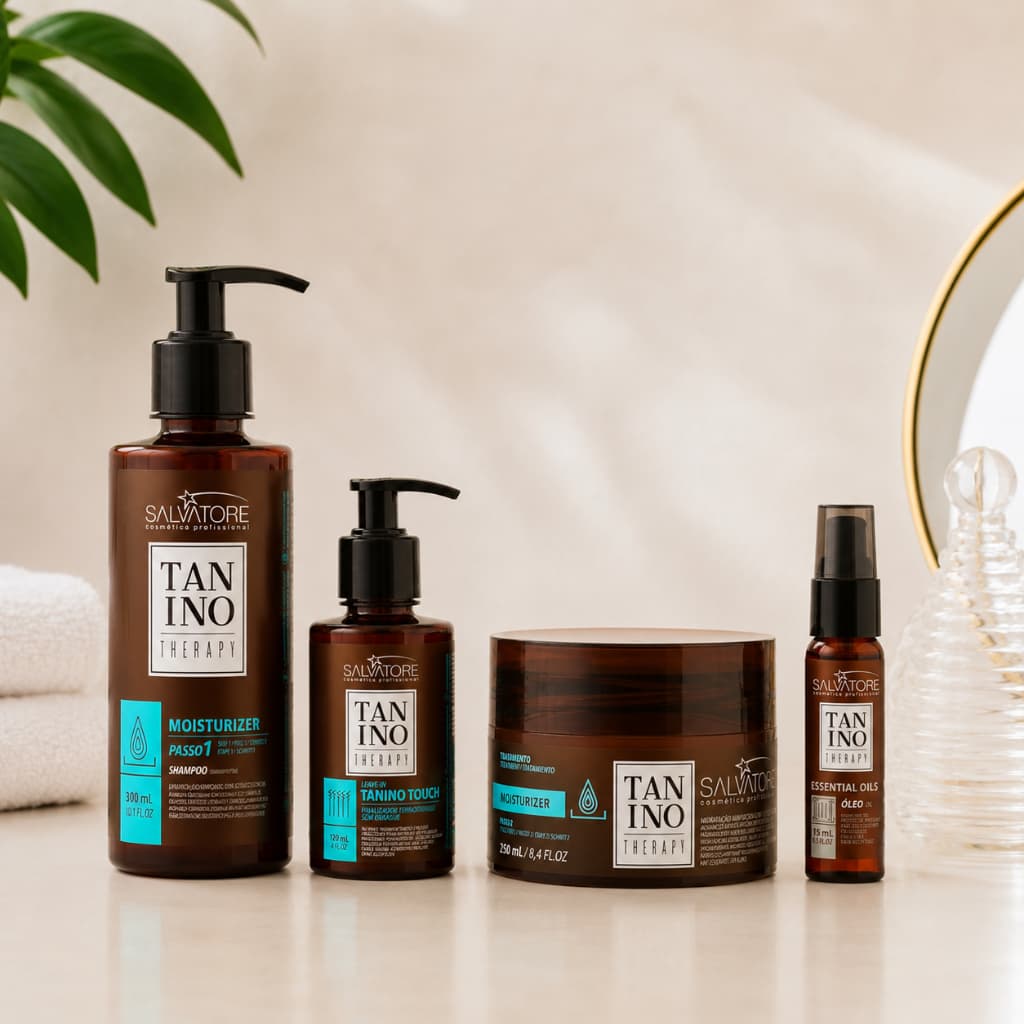 kit Salvatore Moisturizer 4 passos Recupera Cabelos Secos Danificados Sem Frizz Brilho e Maciez