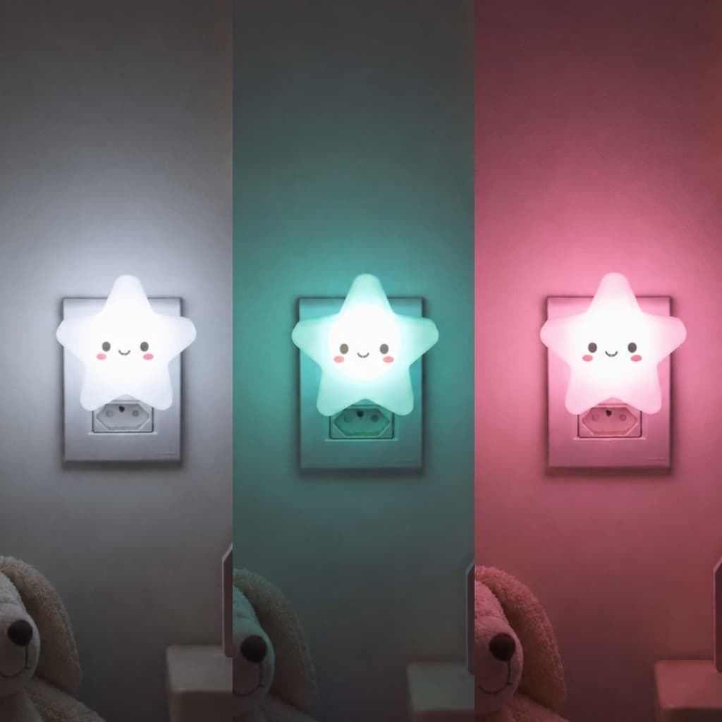 Luminária Decorativa Estrela Tomada LED Infantil Bivolt – Luz Suave Para Quarto de Bebê e Criança