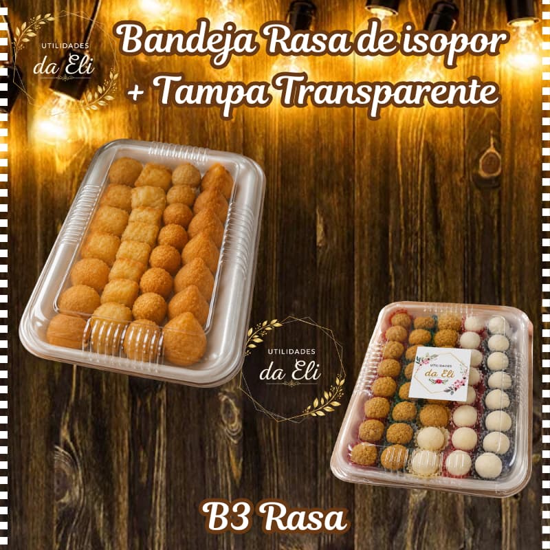 Bandeja de Isopor + Tampa B3 Rasa ideal para Docinhos Salgados Brigadeiros  Empadas