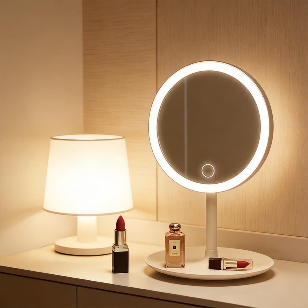 Espelho de Maquiagem com LED Luz 3 Cores Recarregável USB Mesa Inteligente