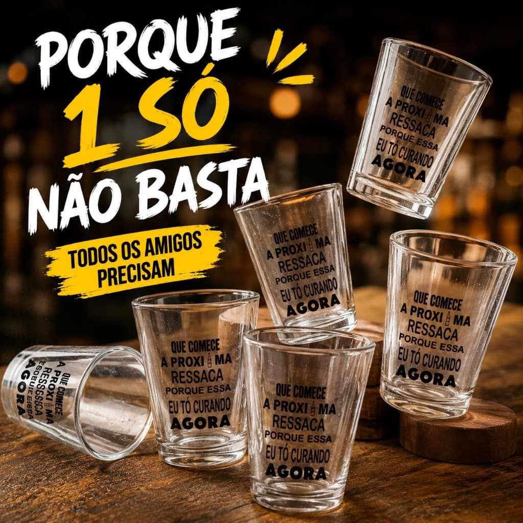 Kit 6 Copos Americano Frases Divertidas Vidro Personalizado Bar