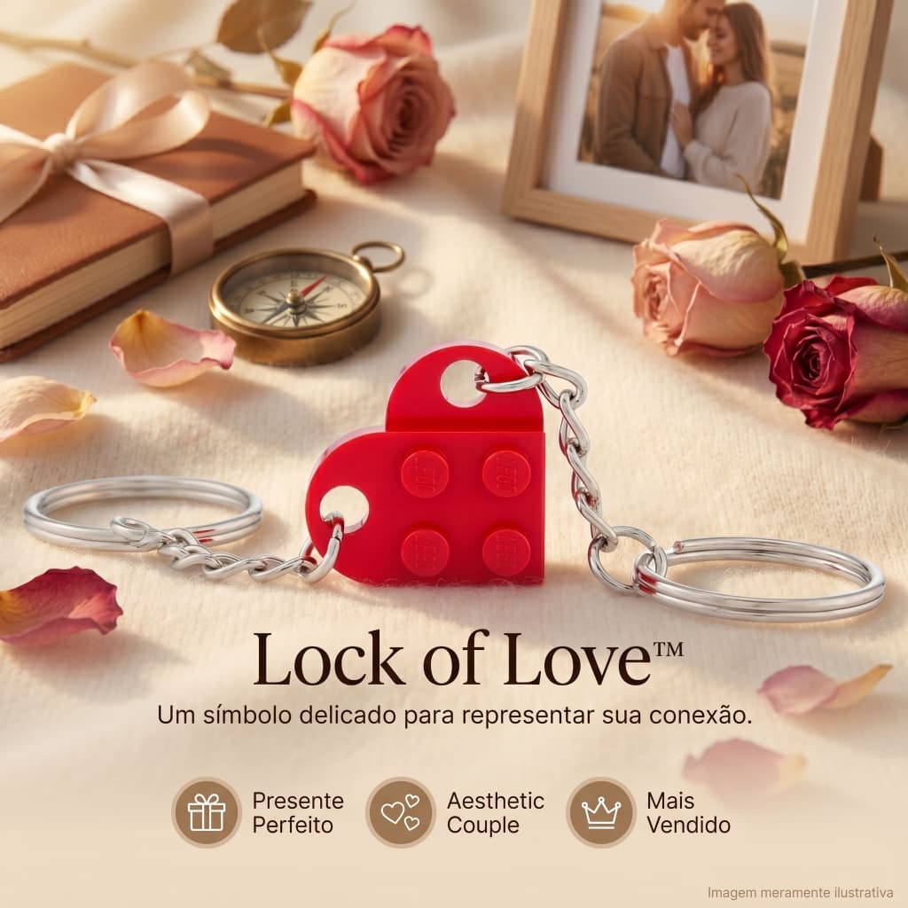 Chaveiro Casal Lock of Love Coração Romântico Presente Namorados Couple Aesthetic