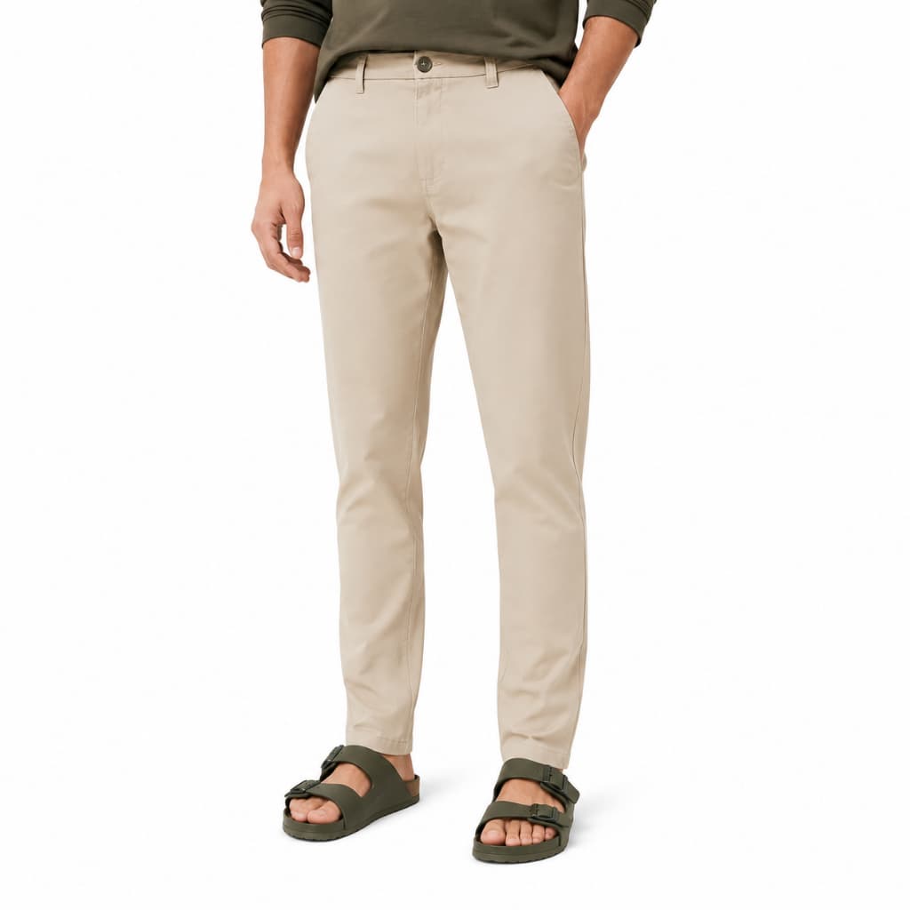 Calça Hering Básica Masculina Chino Slim Em Sarja Com Elastano Confortável