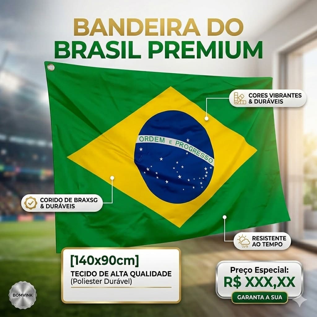 Bandeira do Brasil Tecido Poliéster – Alta Qualidade e Costura Reforçada (140x90cm)