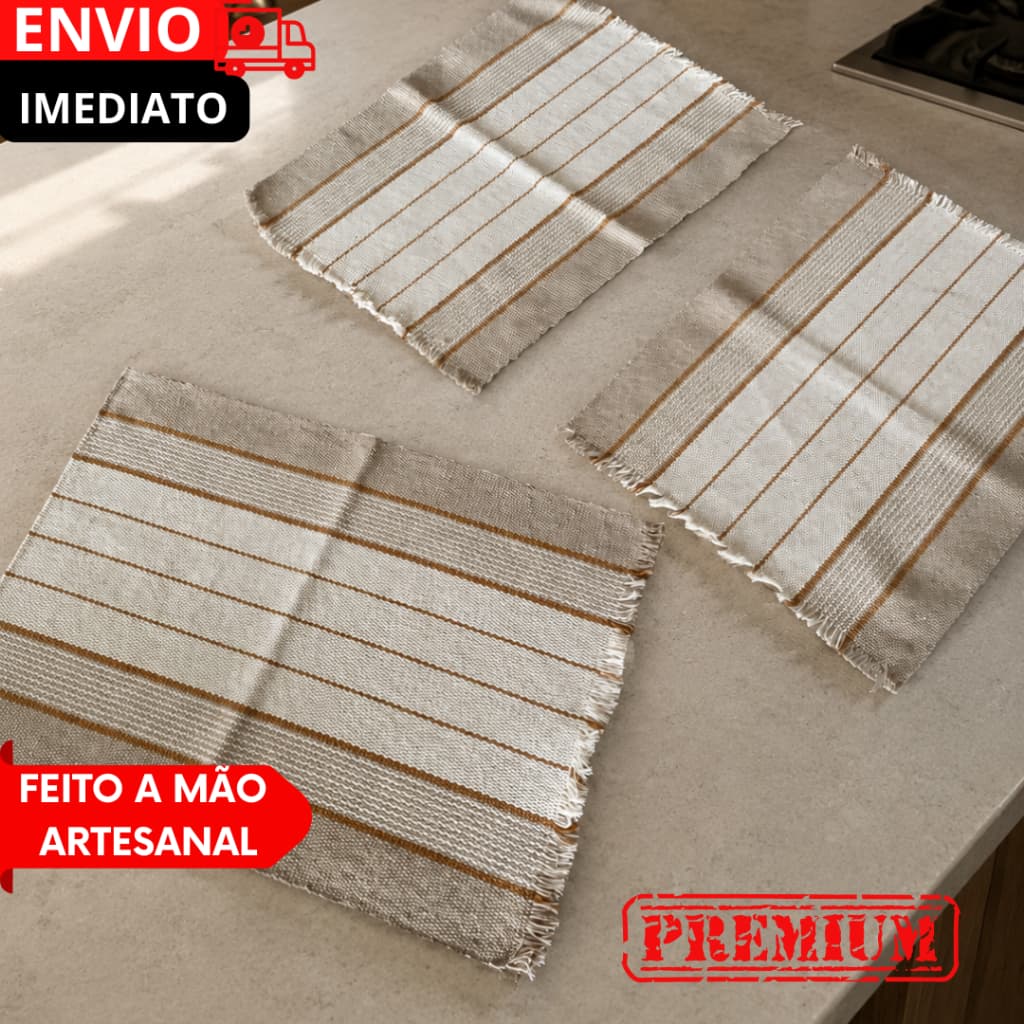 Conjuntos Peça Mesa Tear Premium Caminho de Mesa +6 Jogos Americanos em Tecido Ideal para Mesa Posta
