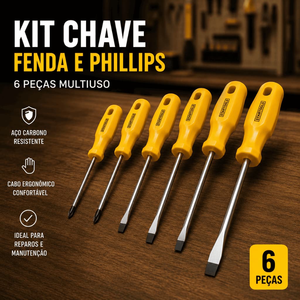 Kit Chave de Fenda e Phillips 6 Peças Multiuso