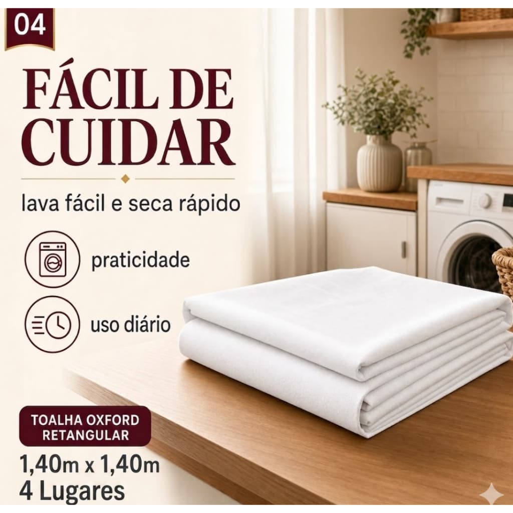 Toalha de Mesa Oxford Quadrada 1,40m x 1,40m 4 Lugares Tecido Liso Premium Grosso Festa Buffet