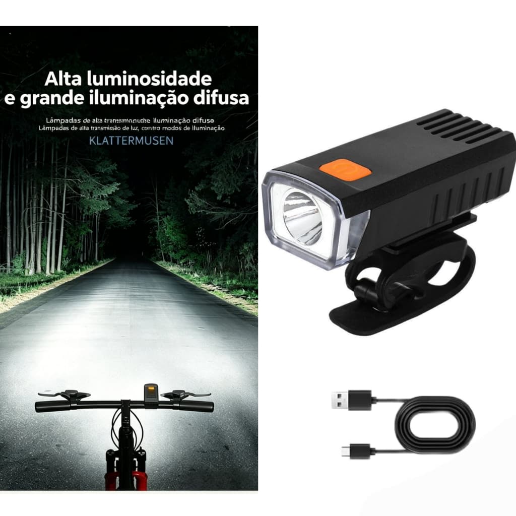 Farol de Bicicleta Portátil 3 Modos Leve e Fácil de Instalar Alta Luminosidade