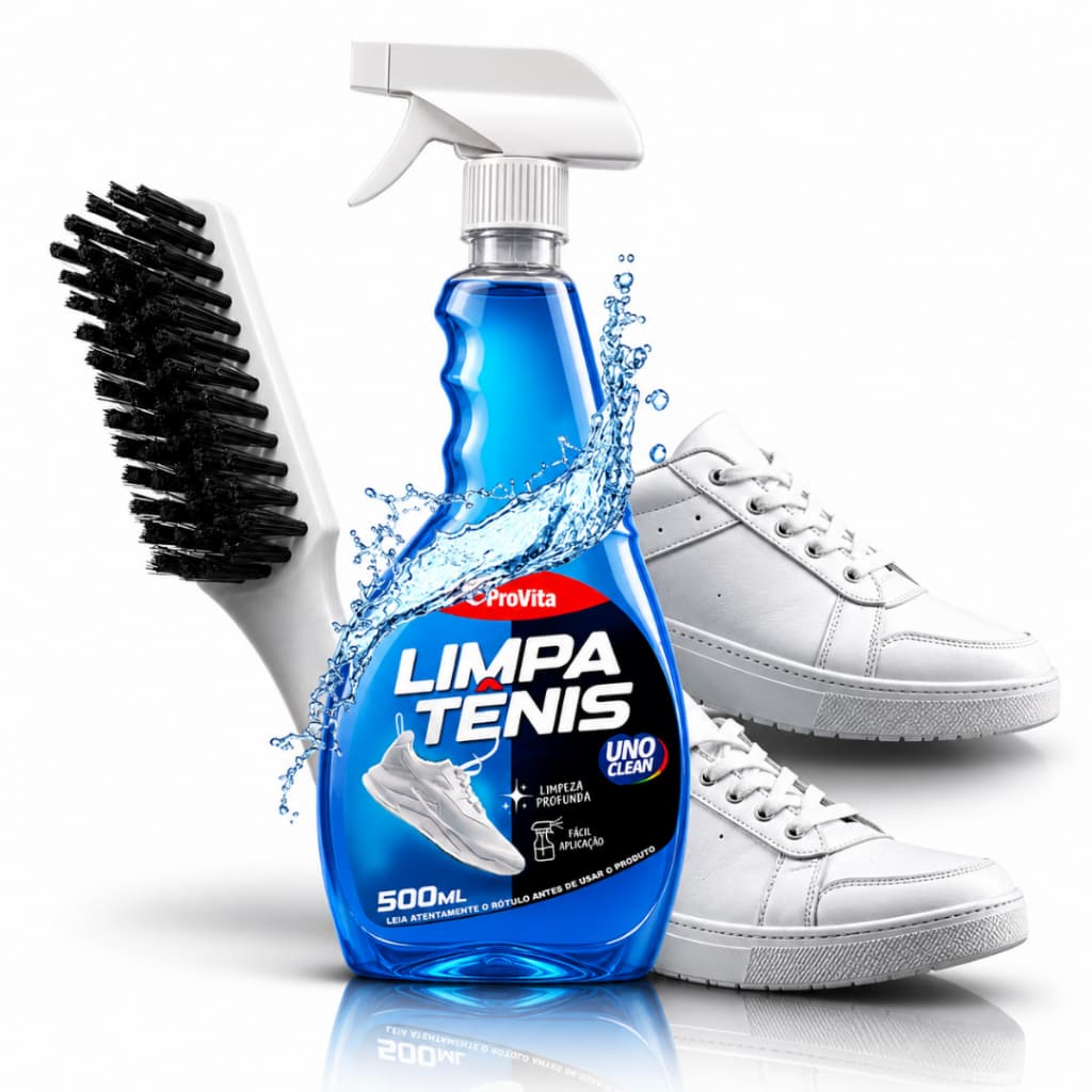 Kit Limpa Tênis Spray Premium Espuma 500ml + Escova Anatômica Remove Sujeira Pesada Calçado Branco