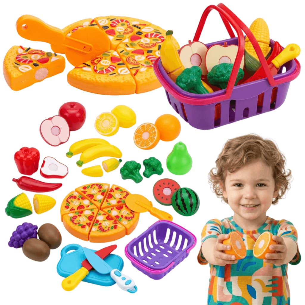 Kit Comidinhas Frutas Legumes Velcro Crec Crec 24 Peças Brinquedo Infantil Menina Cozinha Pizza