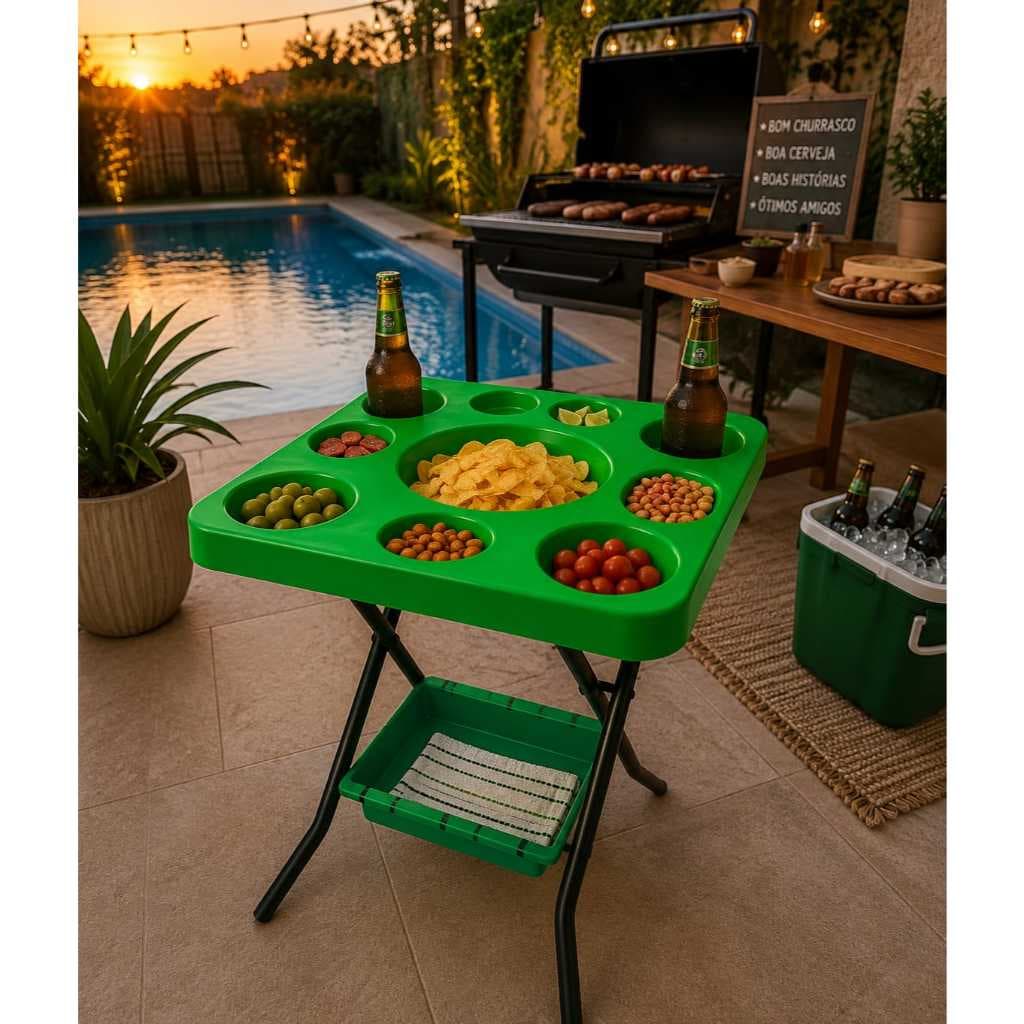 Mesinha Petisqueira Multiuso Dobrável Desmontavel Portátil Bandeja Churrasco Bar Piscina Área Lazer