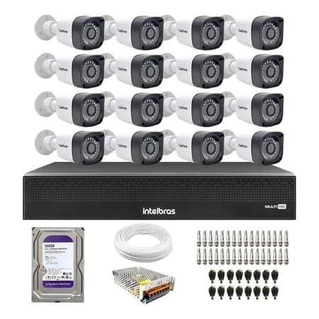Kit 16 Câmeras Segurança Full HD DVR Intelbras 16 Canais Com HD Completo