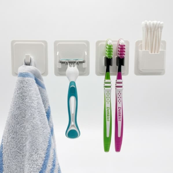 Kit Organizador de Banheiro 4 Peças - Suporte Adesivo Sem Furo Suporte de Parede para Escova de Dente, Barbeador e Toalh