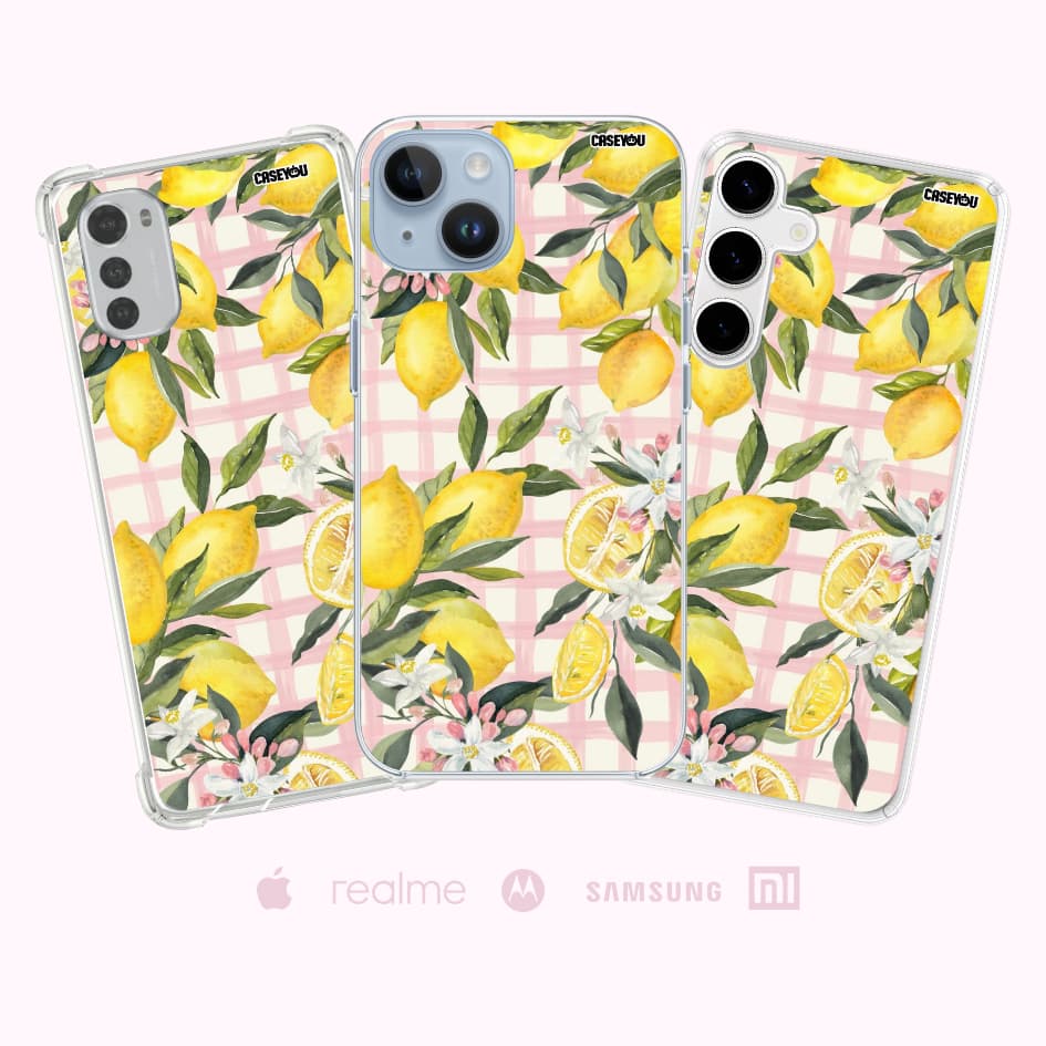 Capa Capinha Celular Personalizada Limão Siciliano Grid Rosa