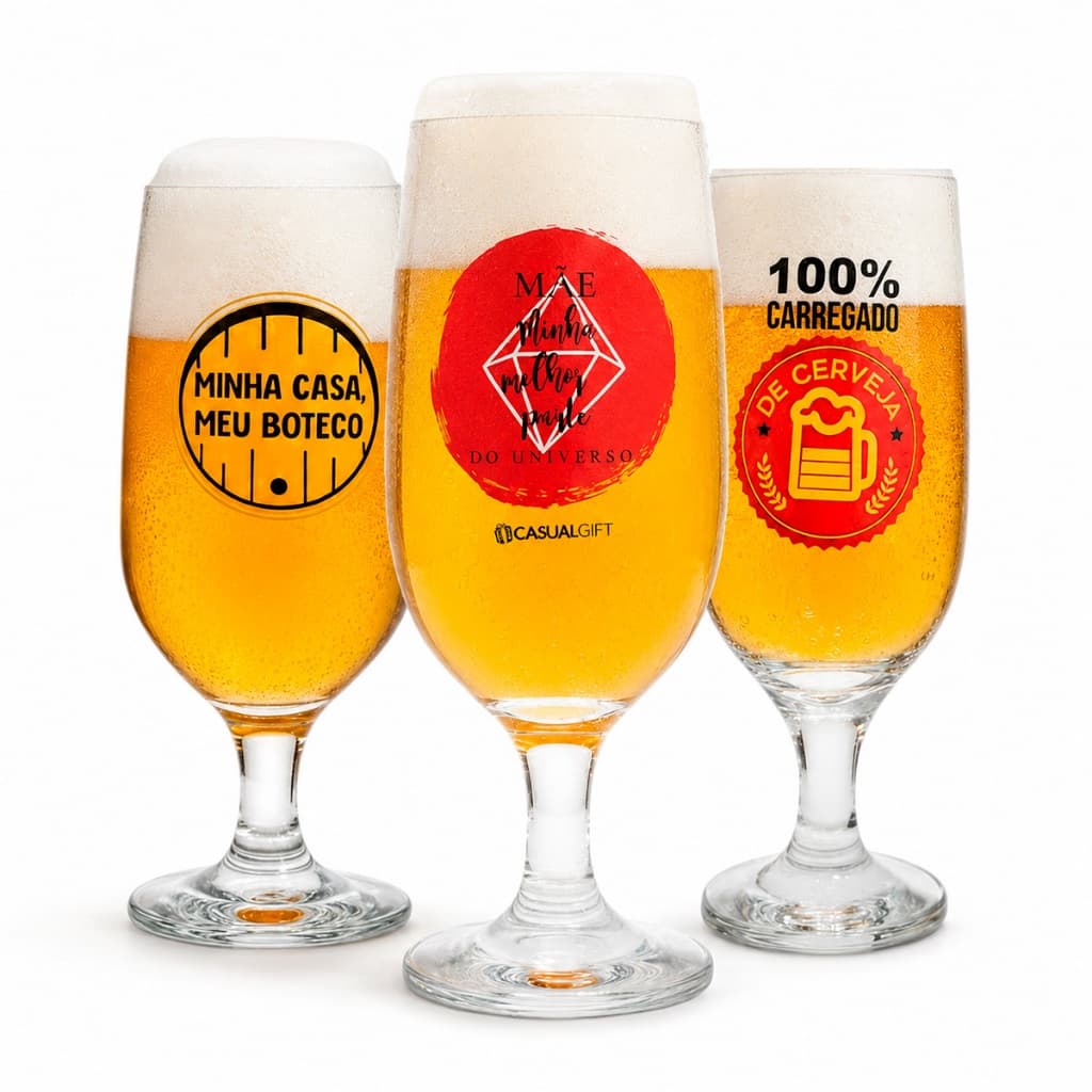 Taça Cerveja Vidro 300ml Resistente Chopp Beer Bar Estampada Frase Restaurante Luxo
