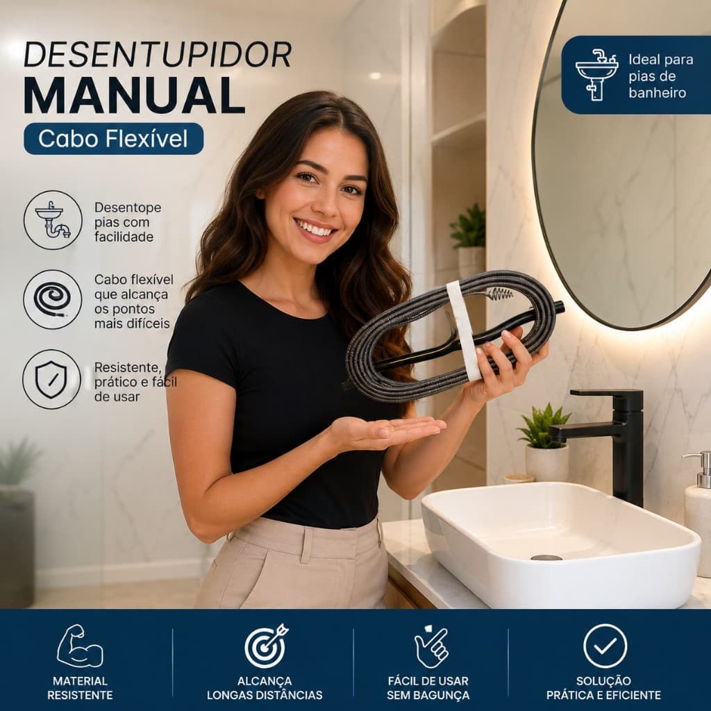 Mola Desentupidora 5m x 5mm Desentupidor Cano Profissional para Pia Ralo Vaso Sanitário Encanamento