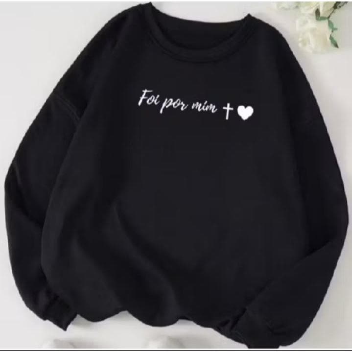 Moletom Sweatshirt Gospel Foi Por Mim Design Minimalista Com Fé Amor Estilo Cristão Cruz Coração Blusa de Frio feminino