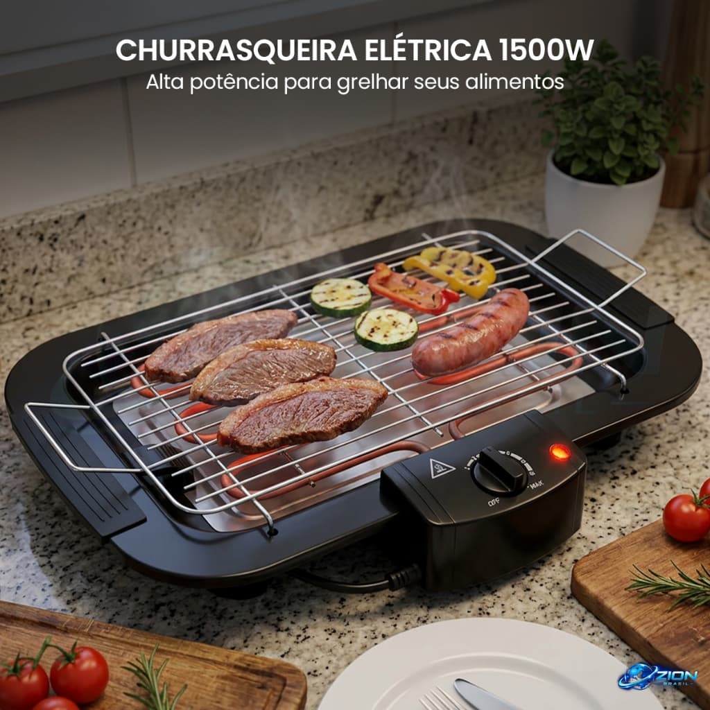 Churrasqueira Elétrica Portátil 1500W 110V Sem Fumaça Para Cozinha Pequena Apartamento Bancada