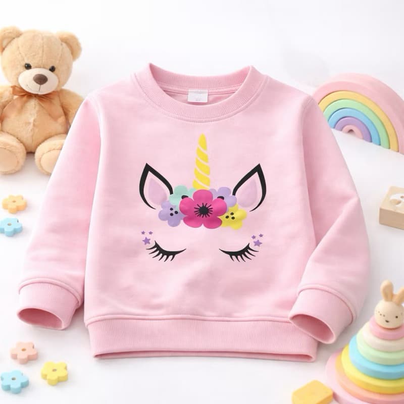 Moletom Infantil Unicórnio Flanelado Quentinho Menina Sem Capuz