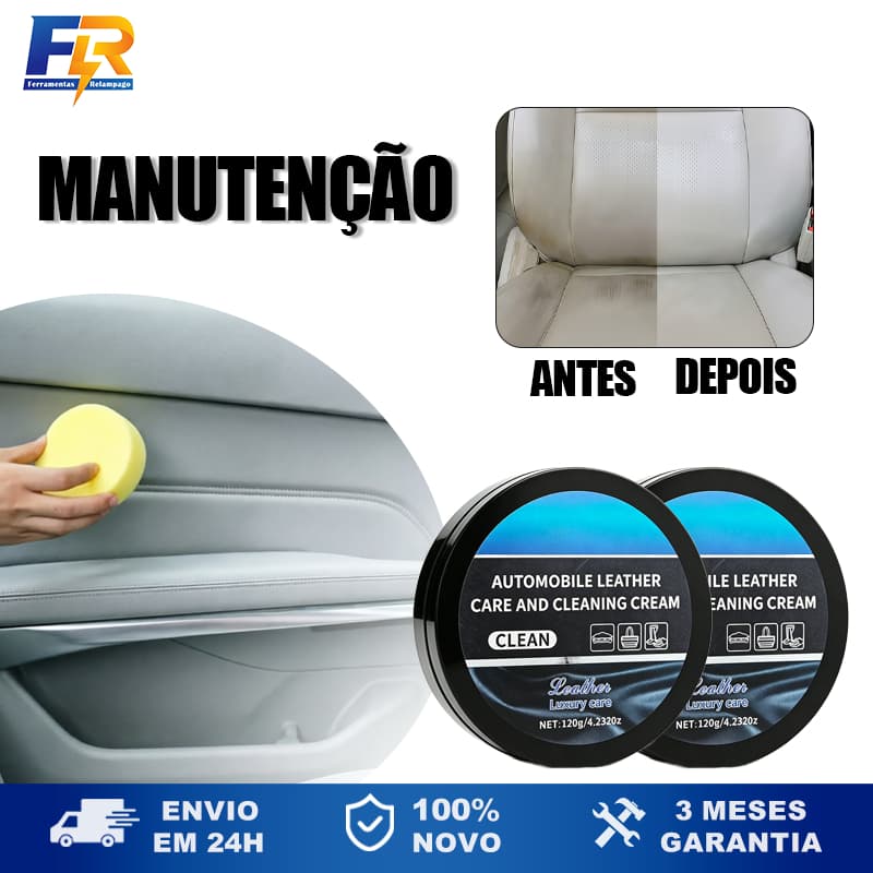 Cera Restauradora para Couro Plástico e Vinil 120g com Esponja  Ideal para Uso Automotivo