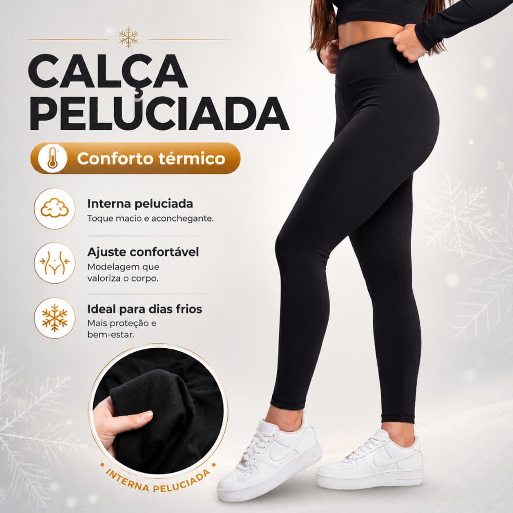 Calça Legging Térmica Flanelada Peluciada Cós Alto Leg Feminina Roupa Inverno Frio Moda Feminina