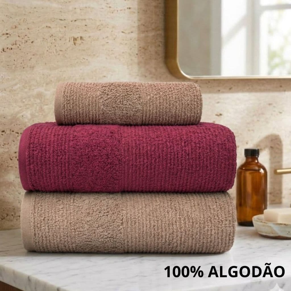 Jogo/Kit 3 Toalhas (2 Banho + 1 Rosto) 100% Algodão Grossa Grande Macia Alta Absorção Superluxo